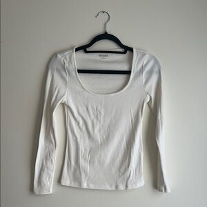 Old Navy White Ribbed Fitted Long Sleeve  top